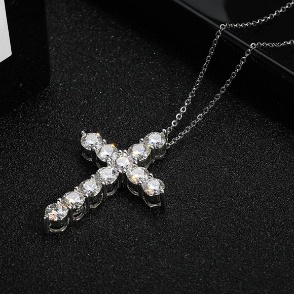 Certified 2.5mm Moissanite Diamond Cross Pendant Necklace NEW - Picture 8 of 15